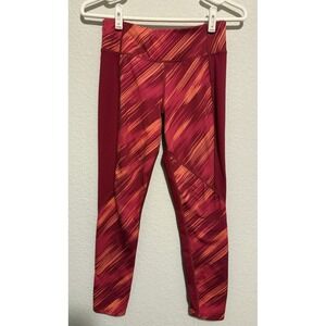 Athletic Crop Leggings Red Orange Abstract Print Activewear Large